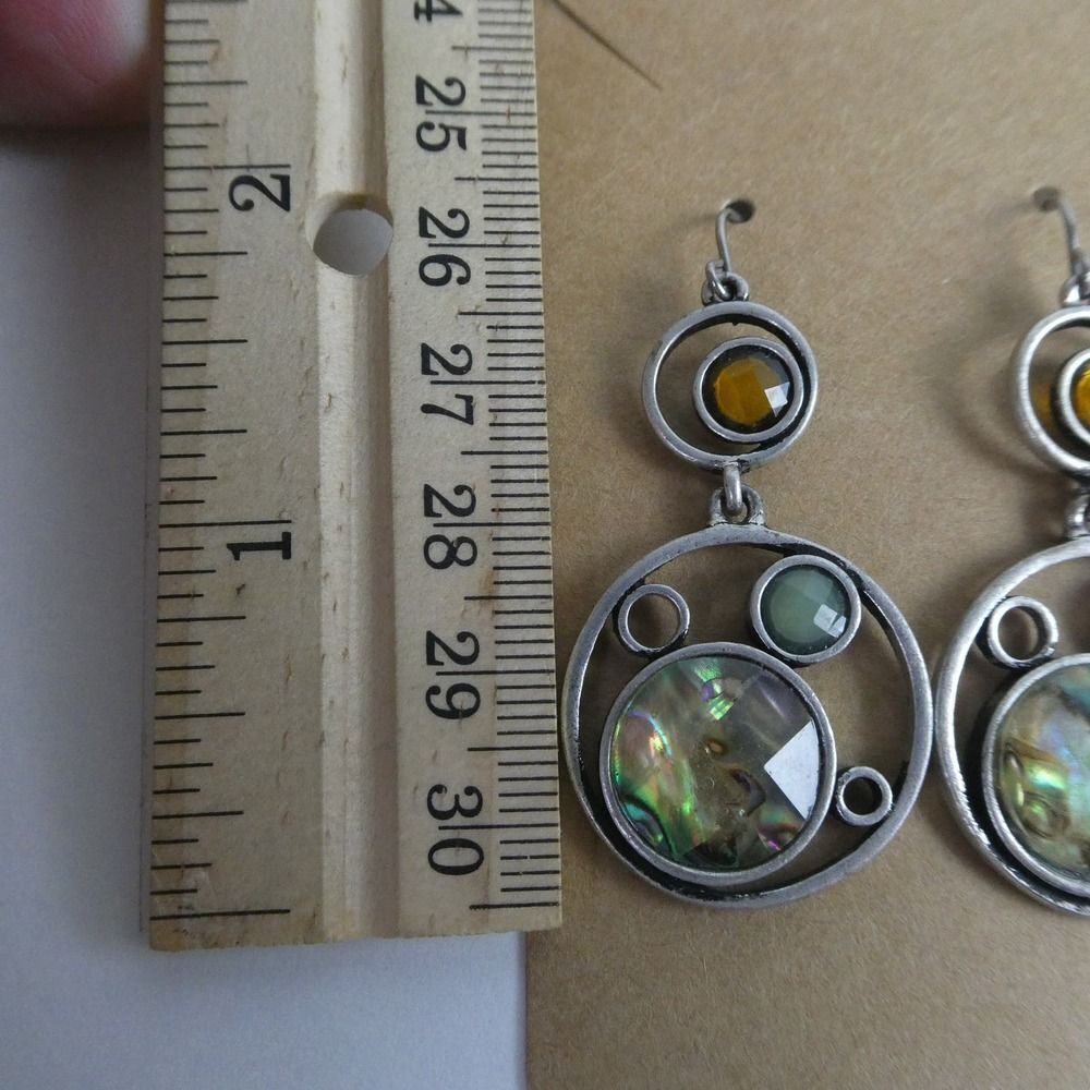 Silver Tone Abalone Shell Rhinestone Jeweled Dang… - image 5